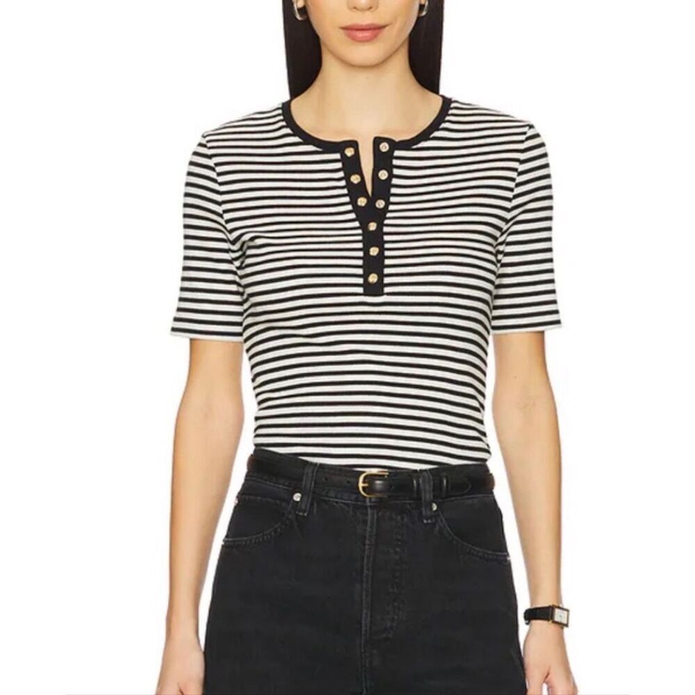 Anine Bing Stripe Alesia Tee | Black and Cream in XS